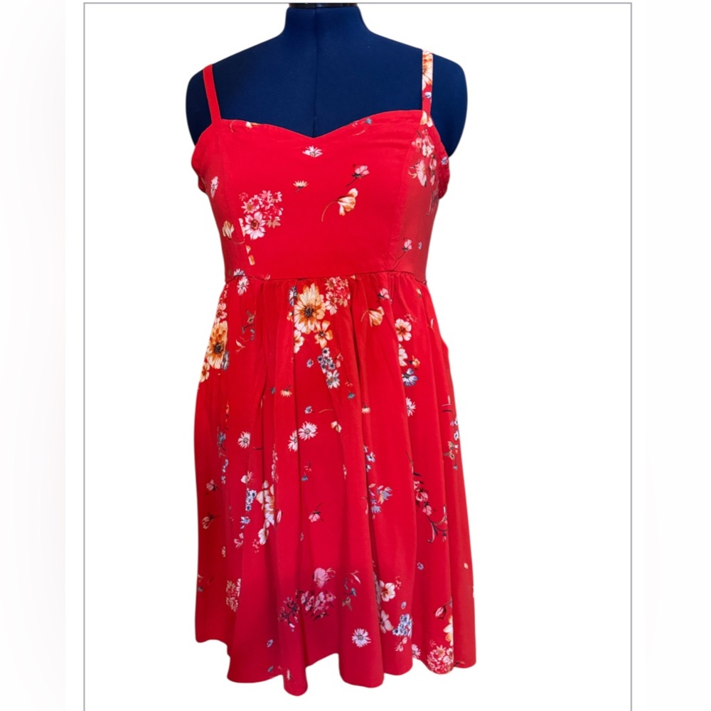 Torrid Red Floral Spaghetti Strap Dress WITH pockets! Asymmetrical (mlb)